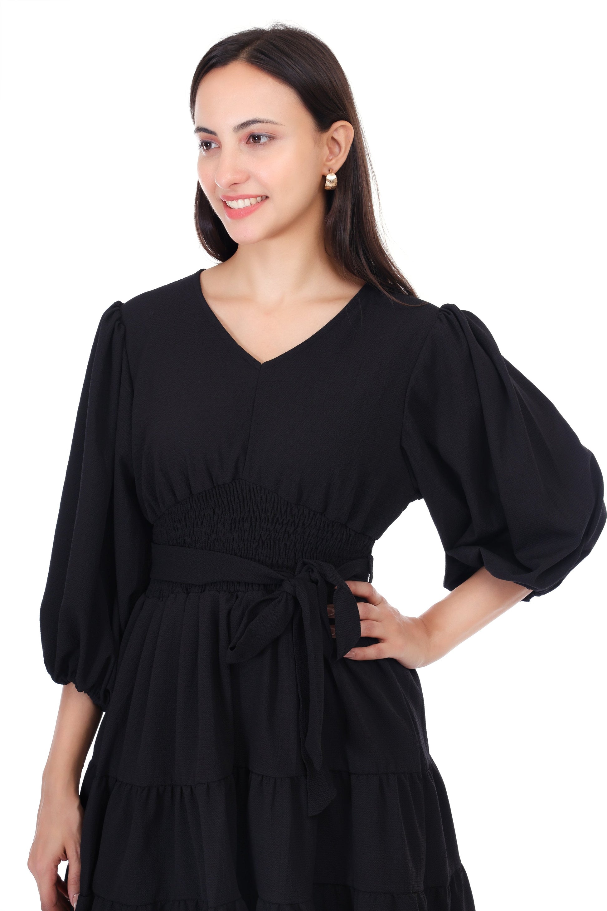 Jaitra Apparels Black Rayon Crepe Midi Dress