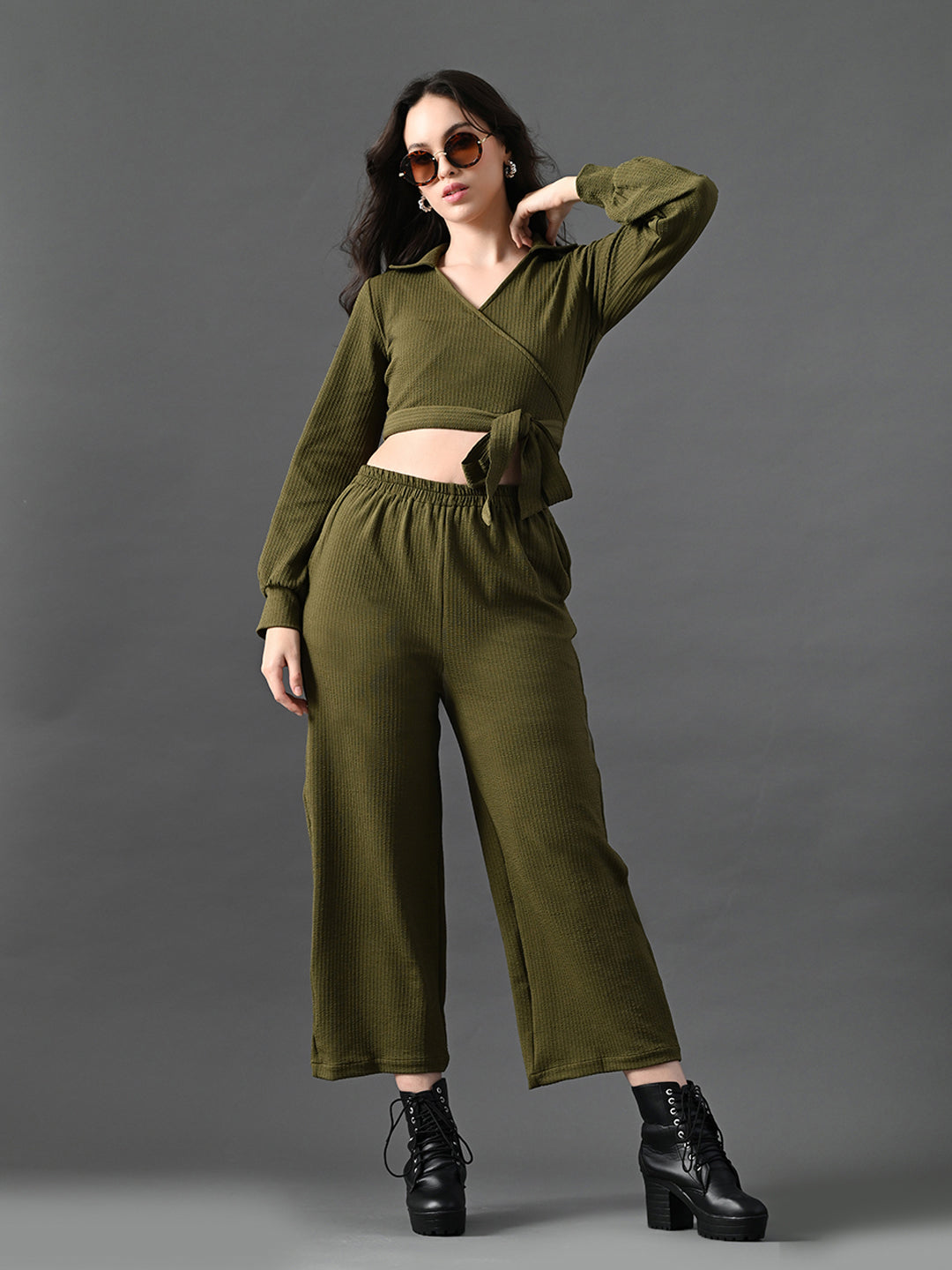 Myshka Women's Olive Green Co-Ord Set 