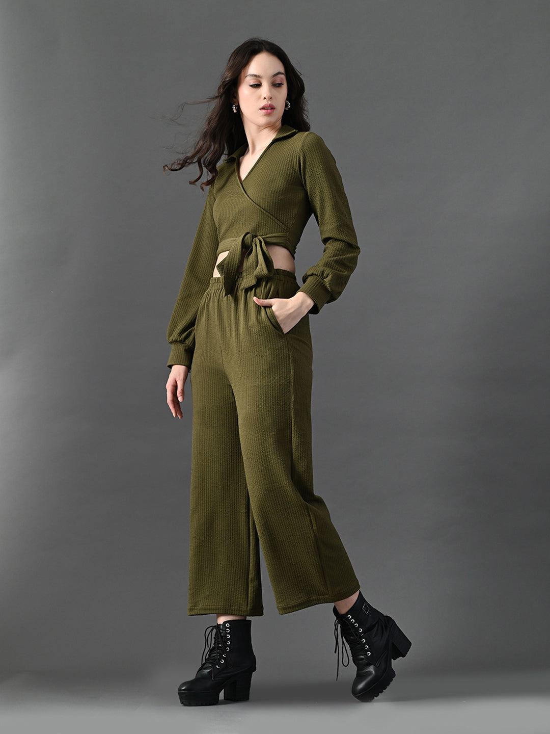 Myshka Women's Olive Green Co-Ord Set 