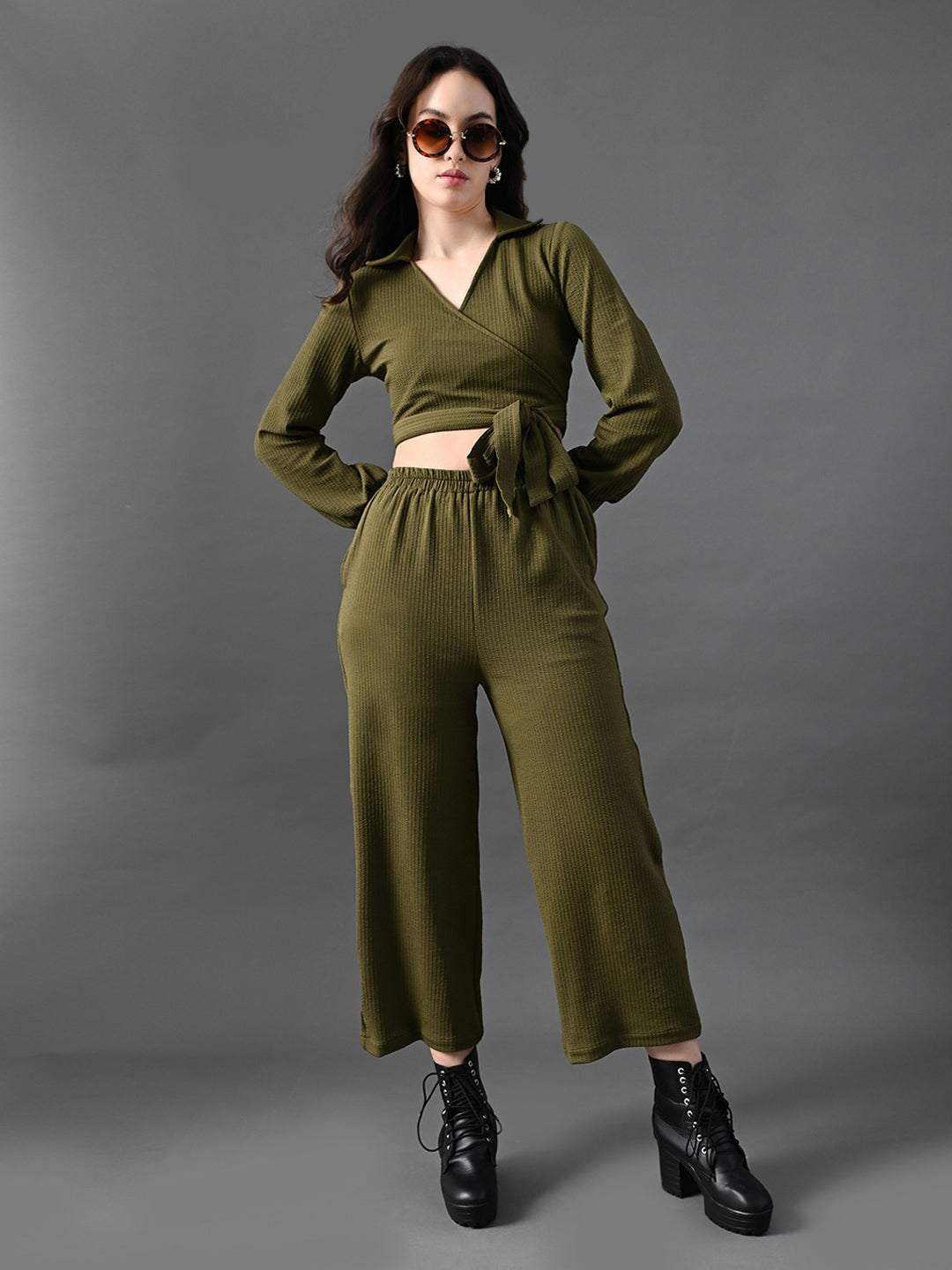 Myshka Women's Olive Green Co-Ord Set 