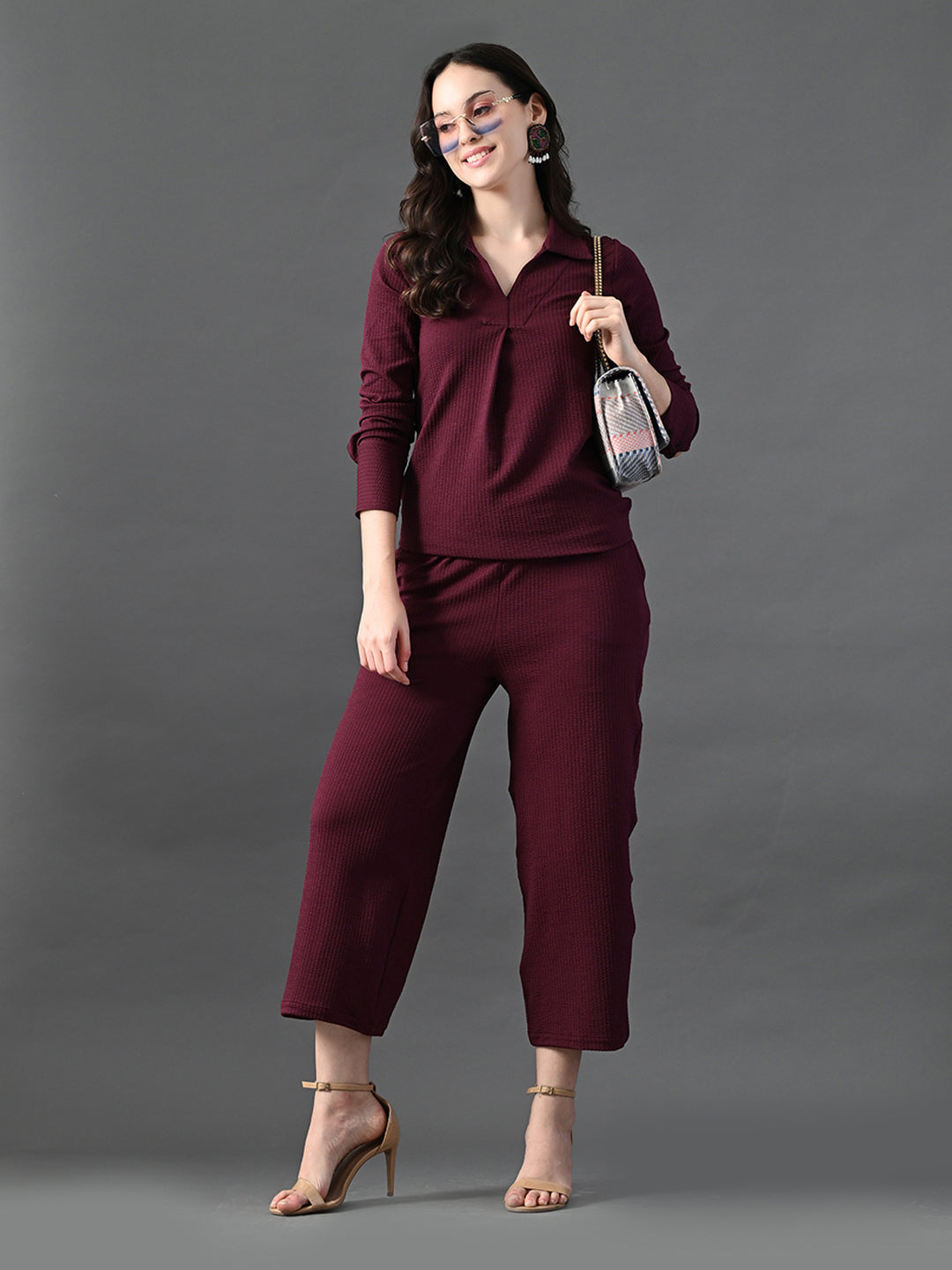 Myshka Women's Wine Everyday Lounge Set 