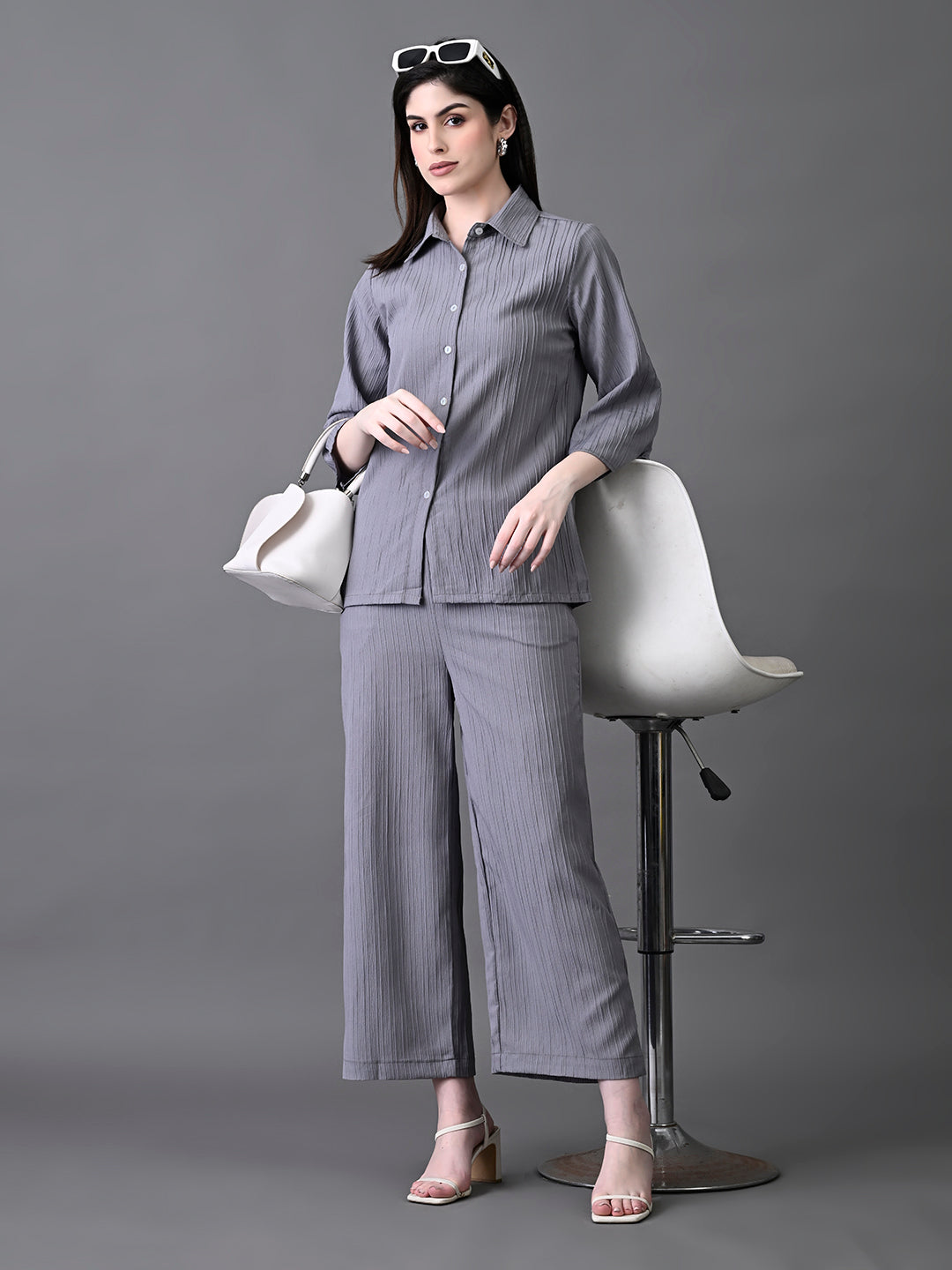 Myshka Women's Grey Pleated Co-Ord Set 