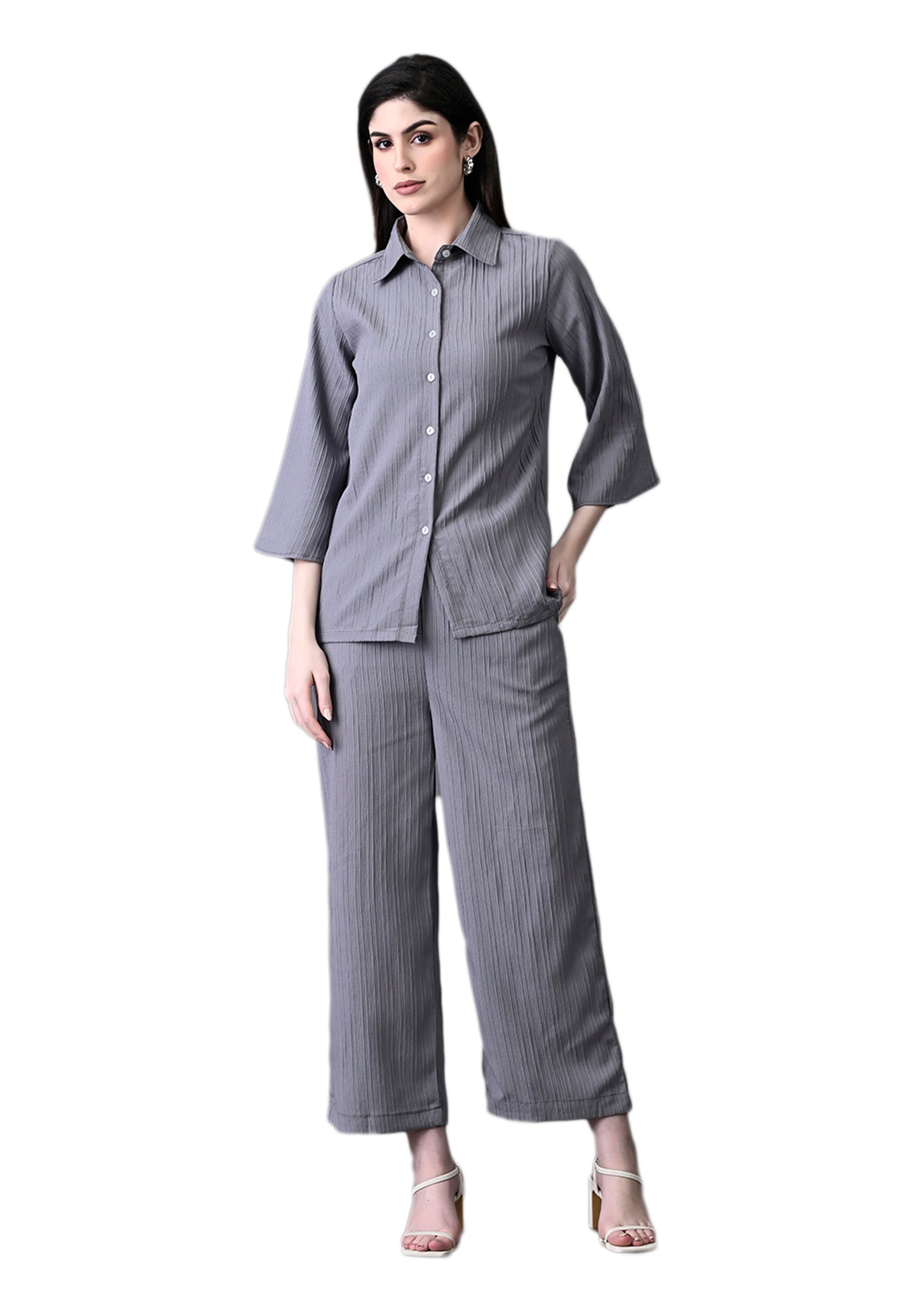 Myshka Women's Grey Pleated Co-Ord Set 