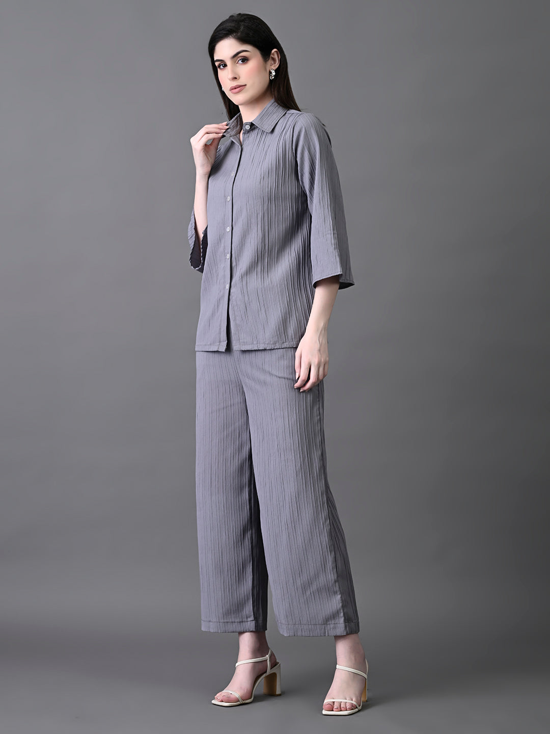 Myshka Women's Grey Pleated Co-Ord Set 