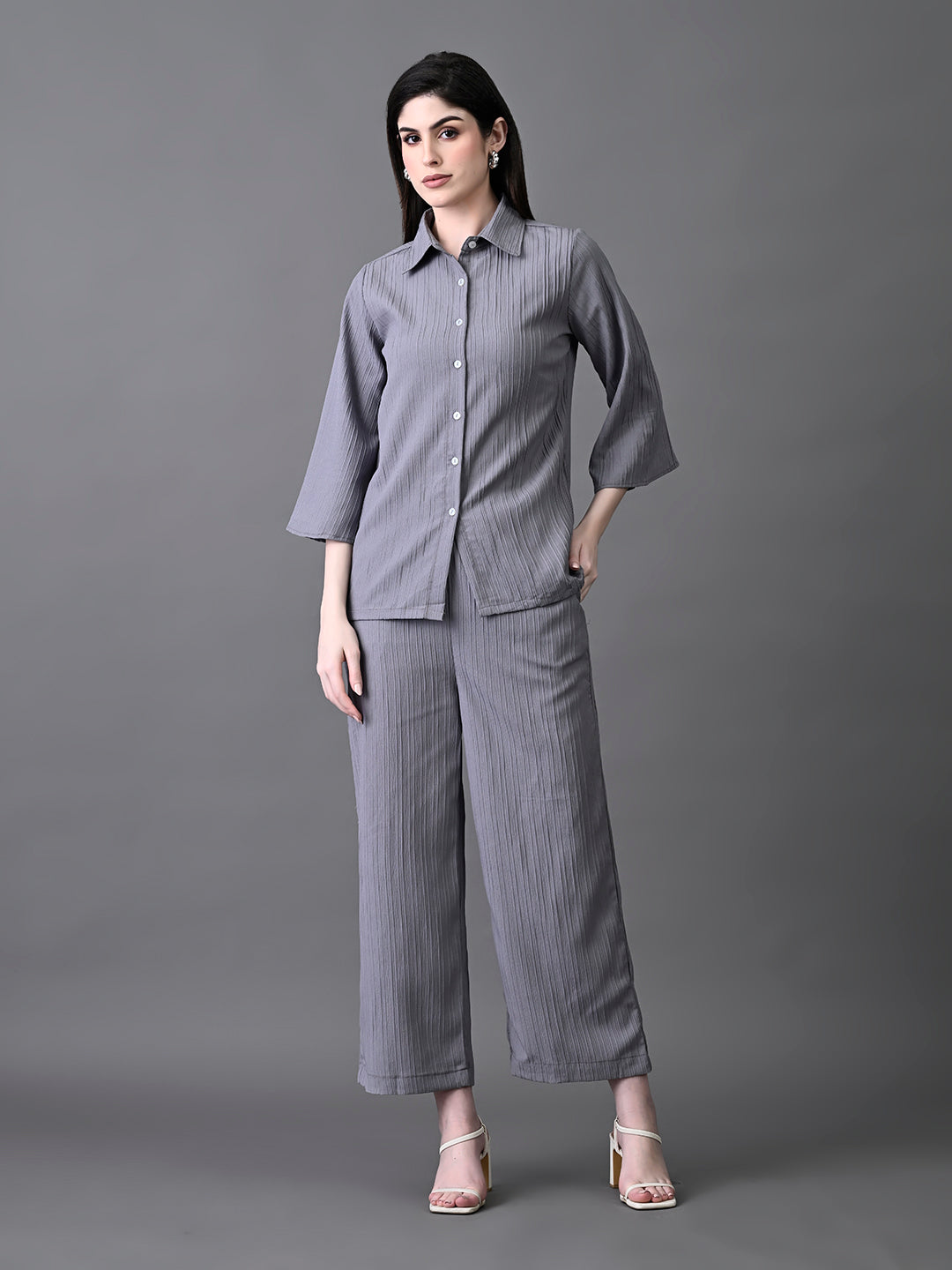 Myshka Women's Grey Pleated Co-Ord Set 