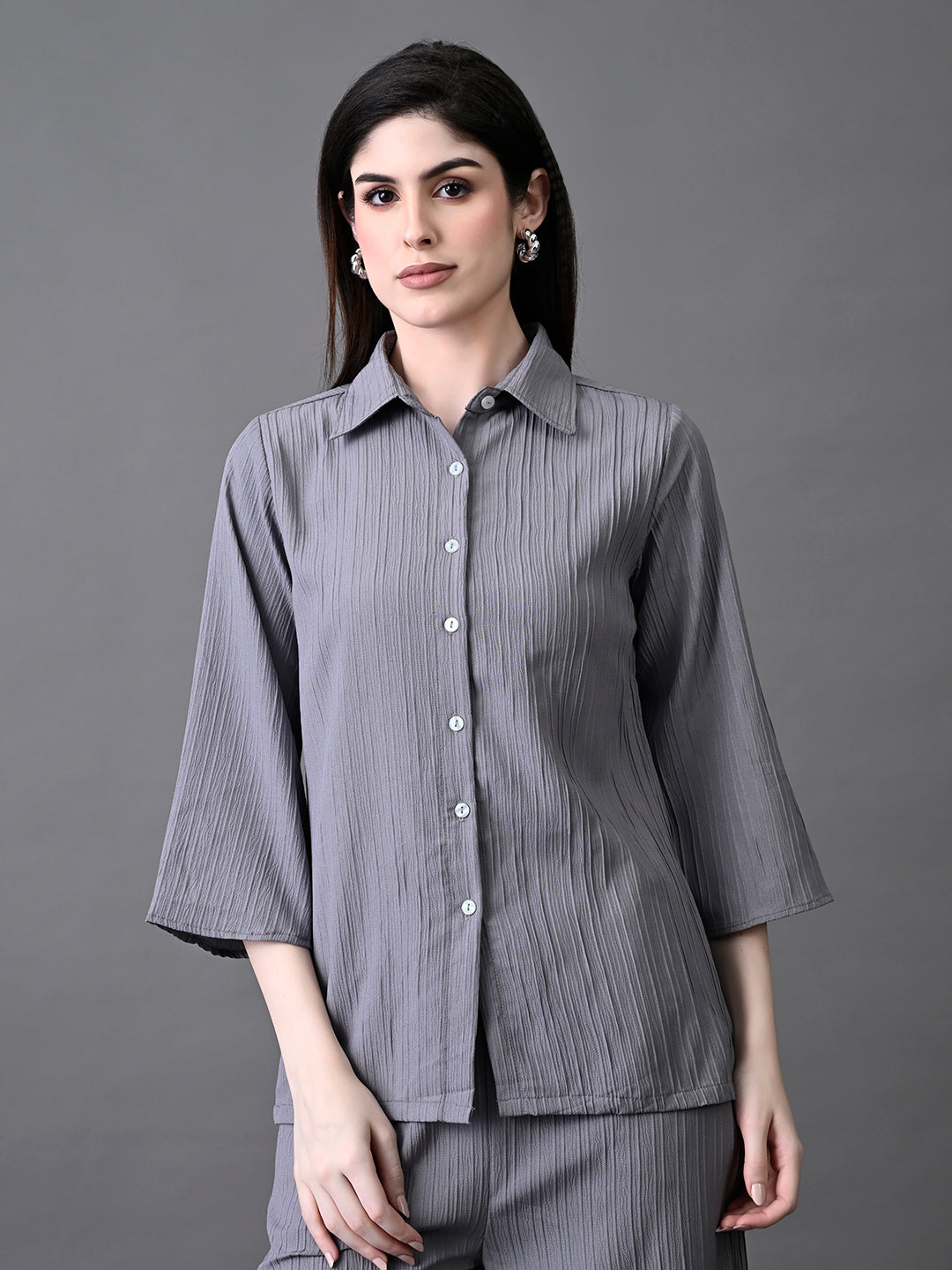 Myshka Women's Grey Pleated Co-Ord Set 