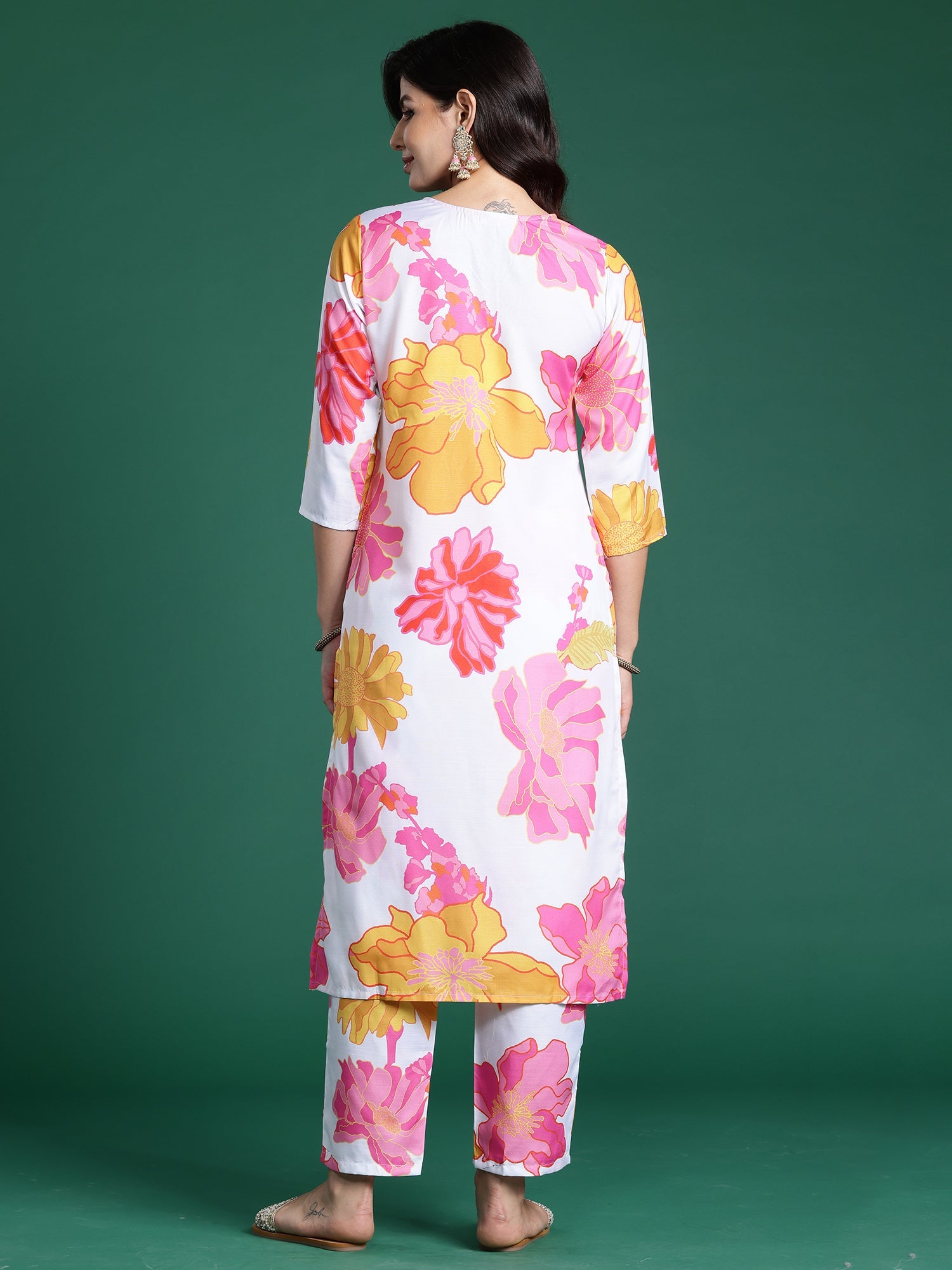 Indo Era White Printed Straight Kurta Trousers Set