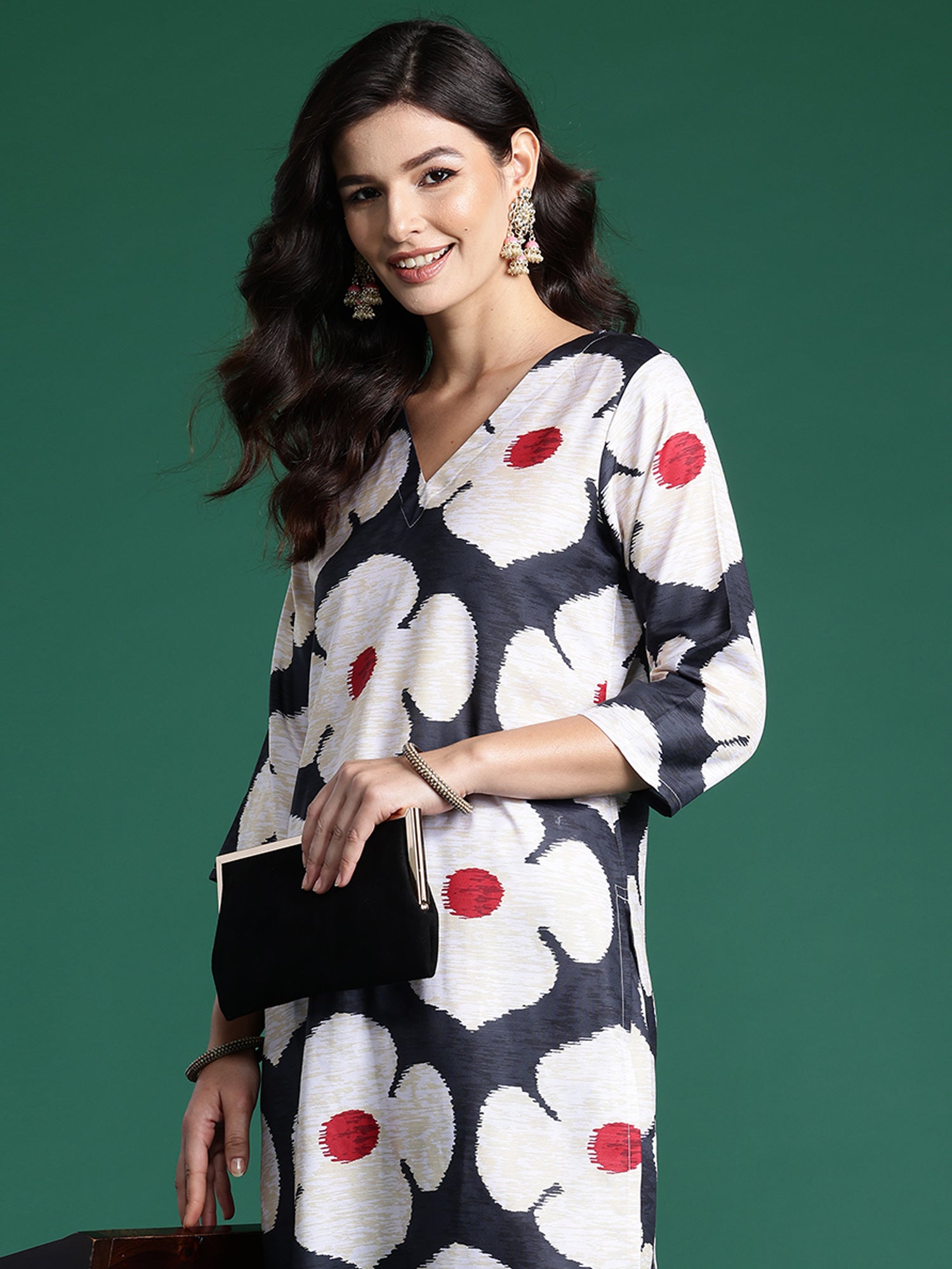 Indo Era Black Printed Straight Kurta Trousers Set