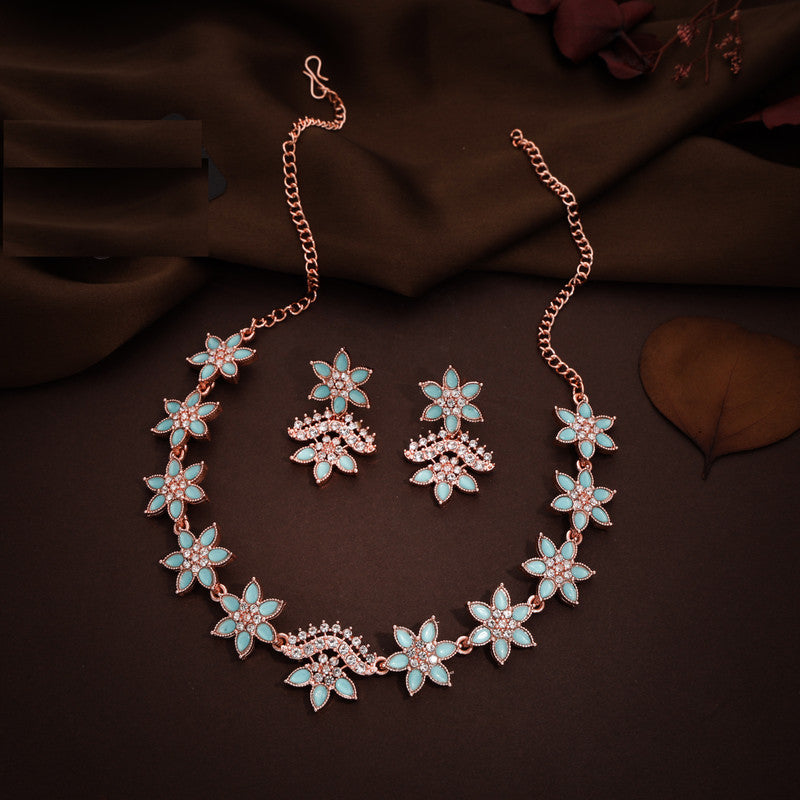 Tehzeeb Creations Sky Blue Colour Star Design Stone Studded Necklace With Earrings Tehzeeb Creations