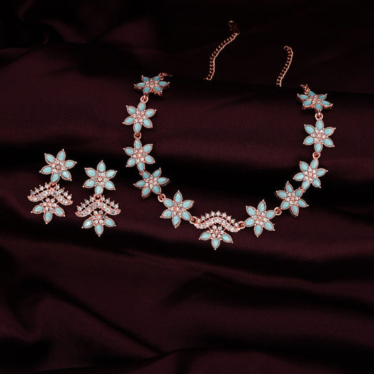 Tehzeeb Creations Sky Blue Colour Star Design Stone Studded Necklace With Earrings Tehzeeb Creations