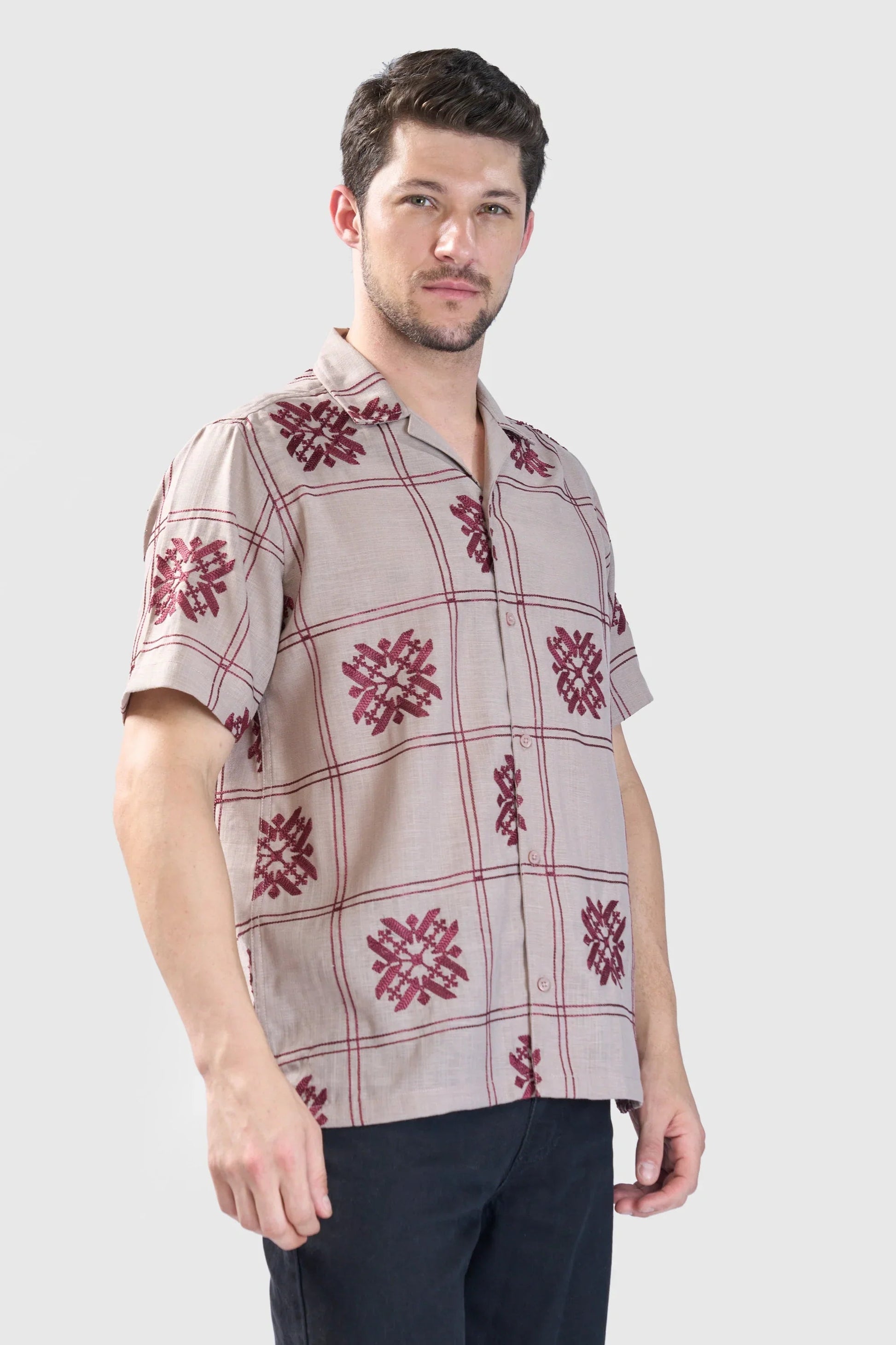 Xkind Light Maroon Embroidered Releaxed Fit Shirt  Grab2Buy Xkind Grab2Buy