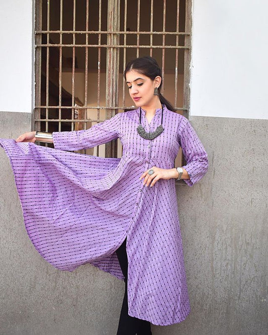 Jompers Women Purple & Black Woven Design Jacquard A-Line Kurta