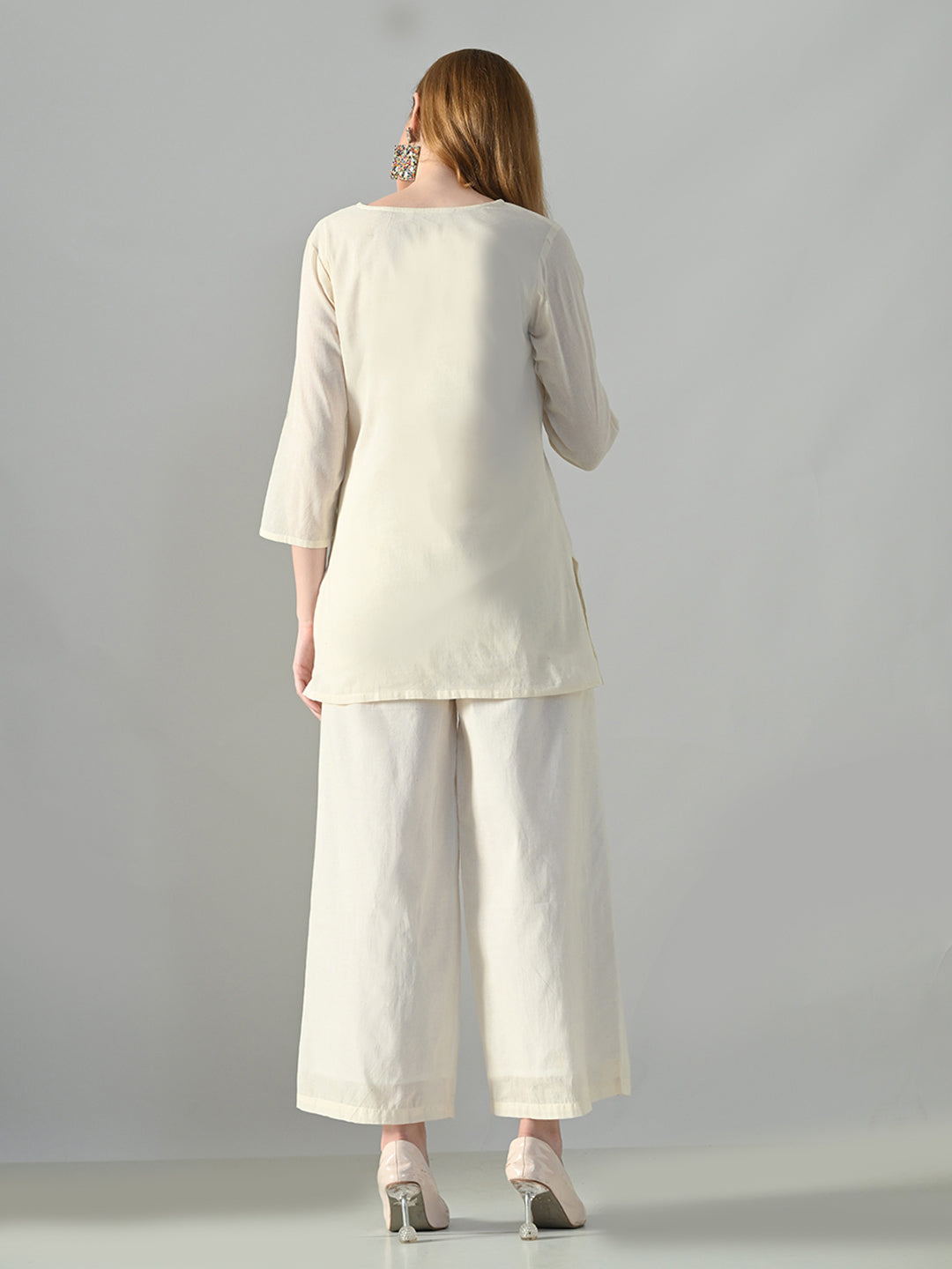 Myshka Women Off White Multicolor Thread Embroidered Co-Ord Set 