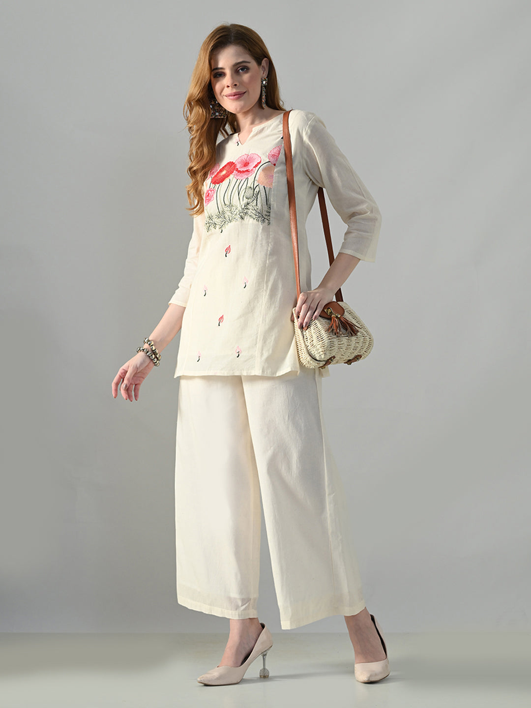 Myshka Women Off White Multicolor Thread Embroidered Co-Ord Set 