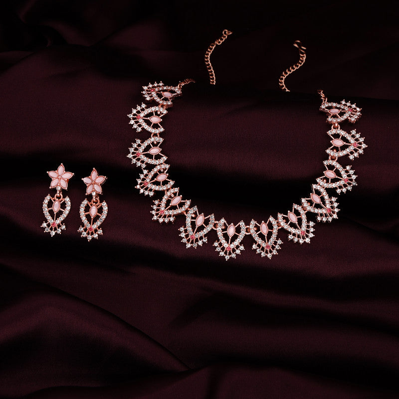 Tehzeeb Creations Baby Pink Colour Sparkle Stone Studded Necklace With Earrings Tehzeeb Creations
