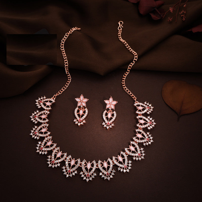 Tehzeeb Creations Baby Pink Colour Sparkle Stone Studded Necklace With Earrings Tehzeeb Creations