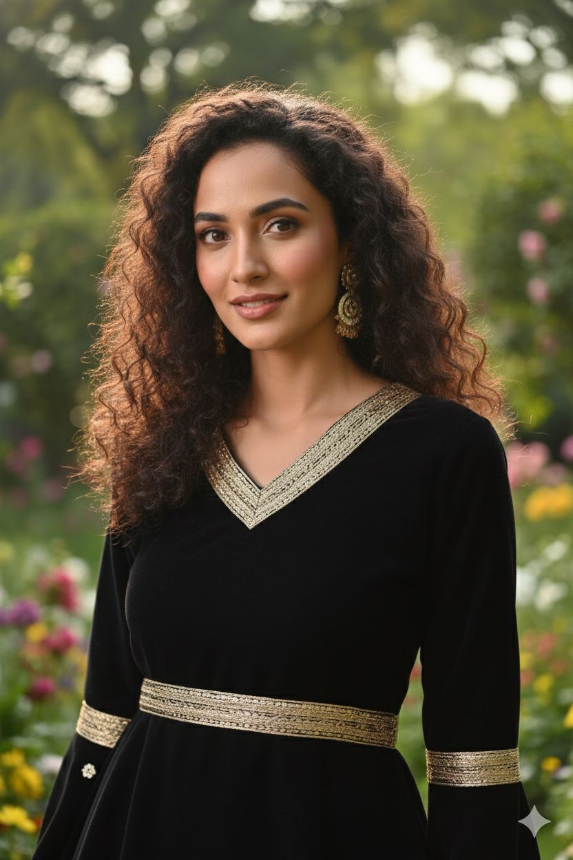 Myshka Women Black Velvet Peplum Top with Belt & Trouser Co-ord Set 