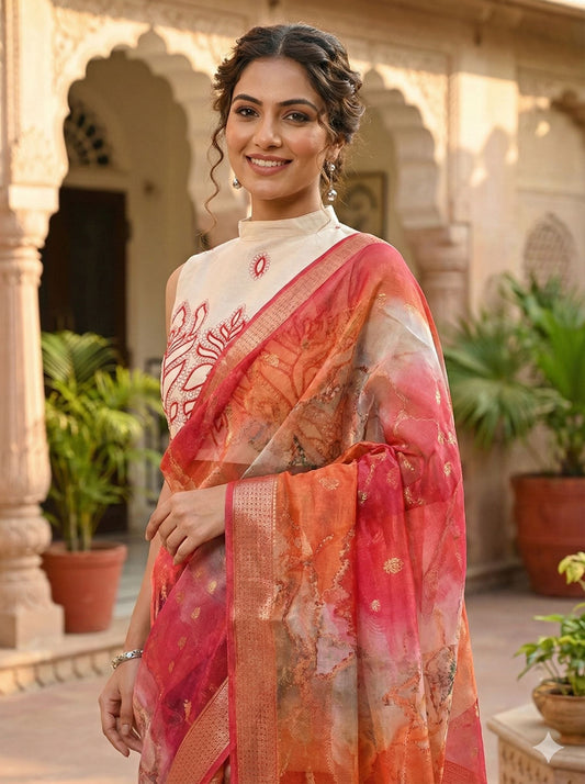 Myshka Women Off White Thread Embroidered Halter Neck Saree Blouse