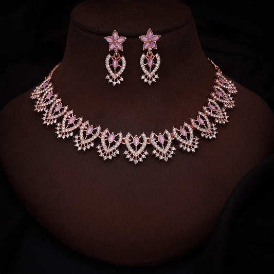 Tehzeeb Creations Lavender Colour Sparkle Stone Studded Necklace With Earrings Tehzeeb Creations