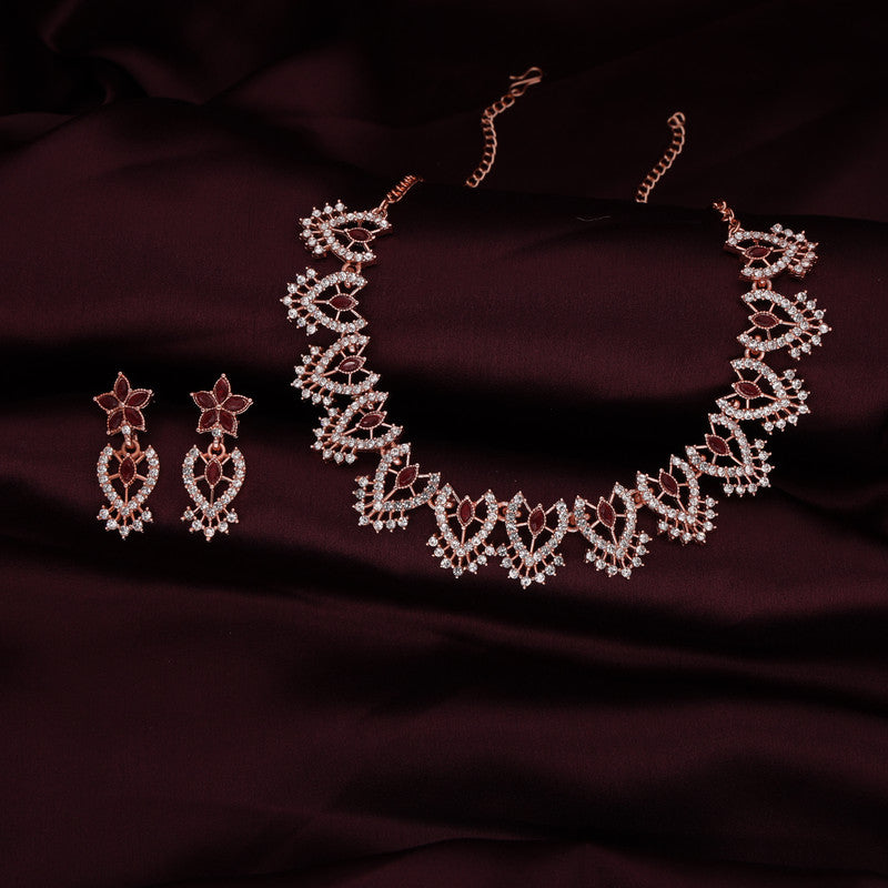 Tehzeeb Creations Maroon Colour Sparkle Stone Studded Necklace With Earrings Tehzeeb Creations