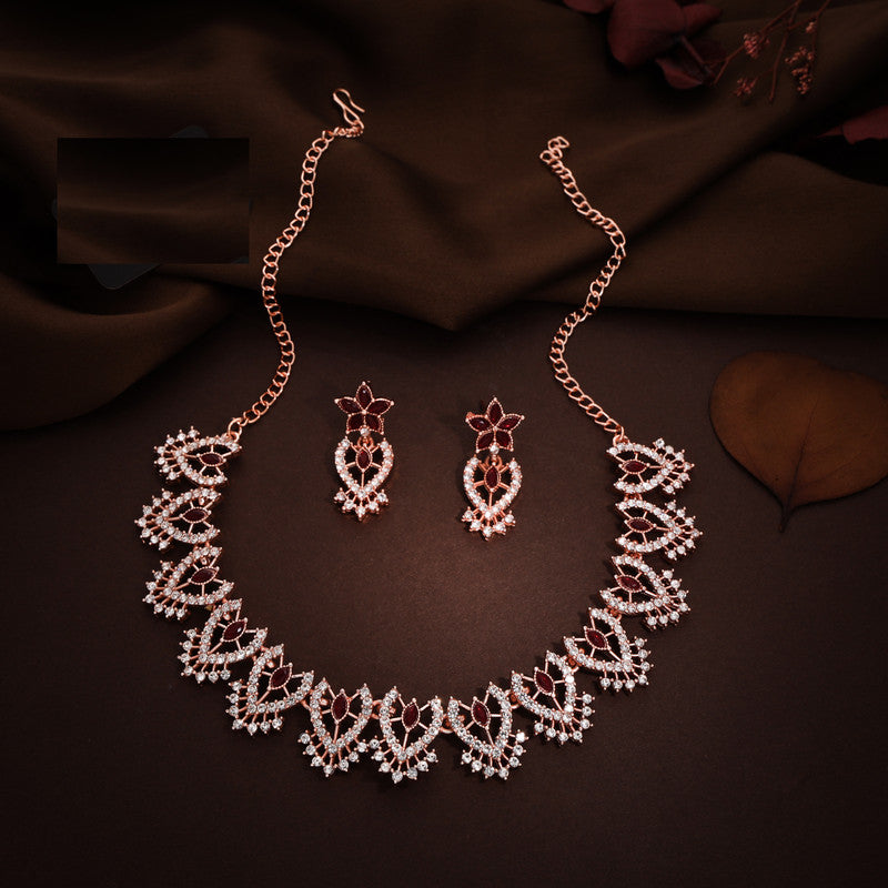 Tehzeeb Creations Maroon Colour Sparkle Stone Studded Necklace With Earrings Tehzeeb Creations