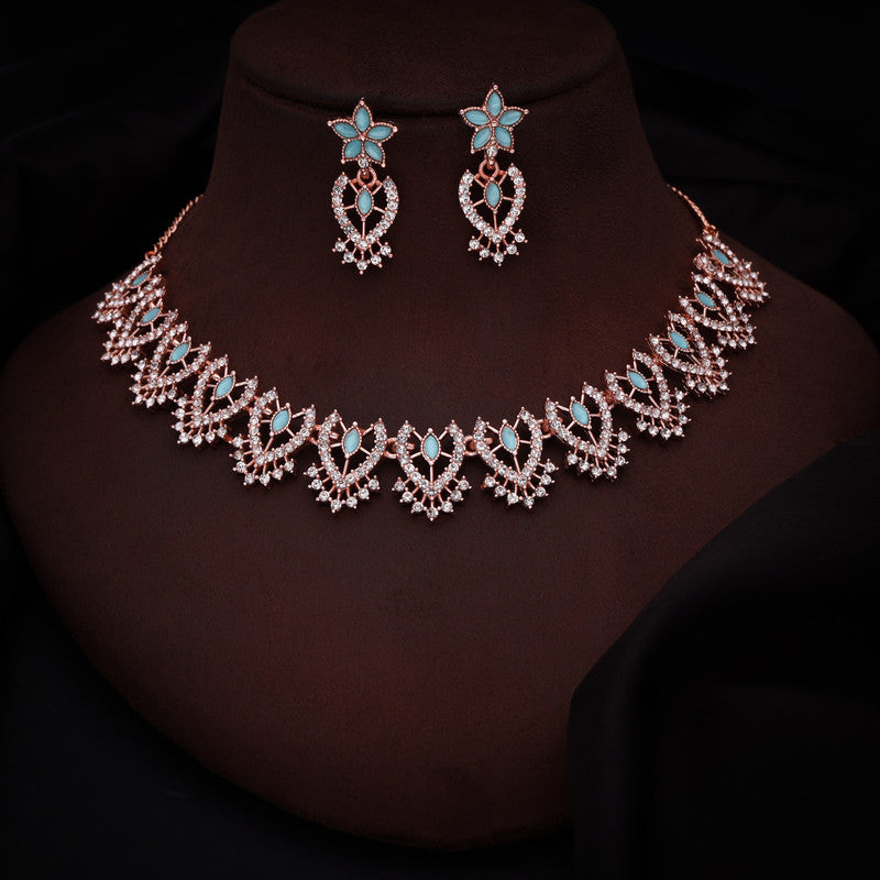 Tehzeeb Creations Sky Blue Colour Sparkle Stone Studded Necklace With Earrings Tehzeeb Creations