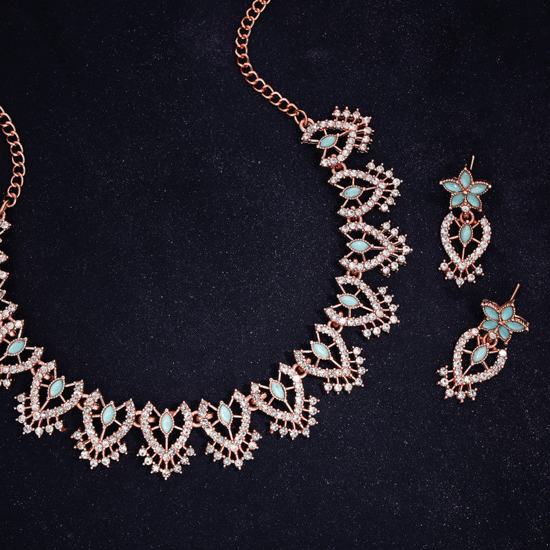 Tehzeeb Creations Sky Blue Colour Sparkle Stone Studded Necklace With Earrings Tehzeeb Creations