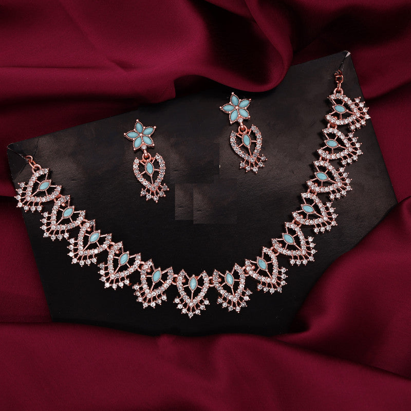 Tehzeeb Creations Sky Blue Colour Sparkle Stone Studded Necklace With Earrings Tehzeeb Creations