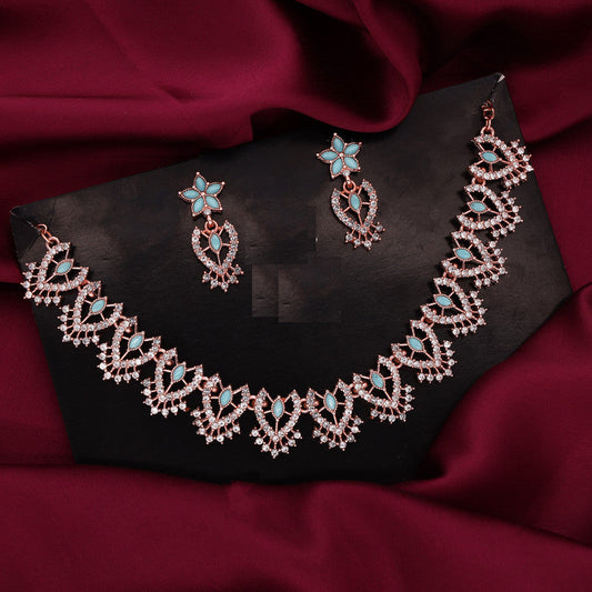 Tehzeeb Creations Sky Blue Colour Sparkle Stone Studded Necklace With Earrings Tehzeeb Creations