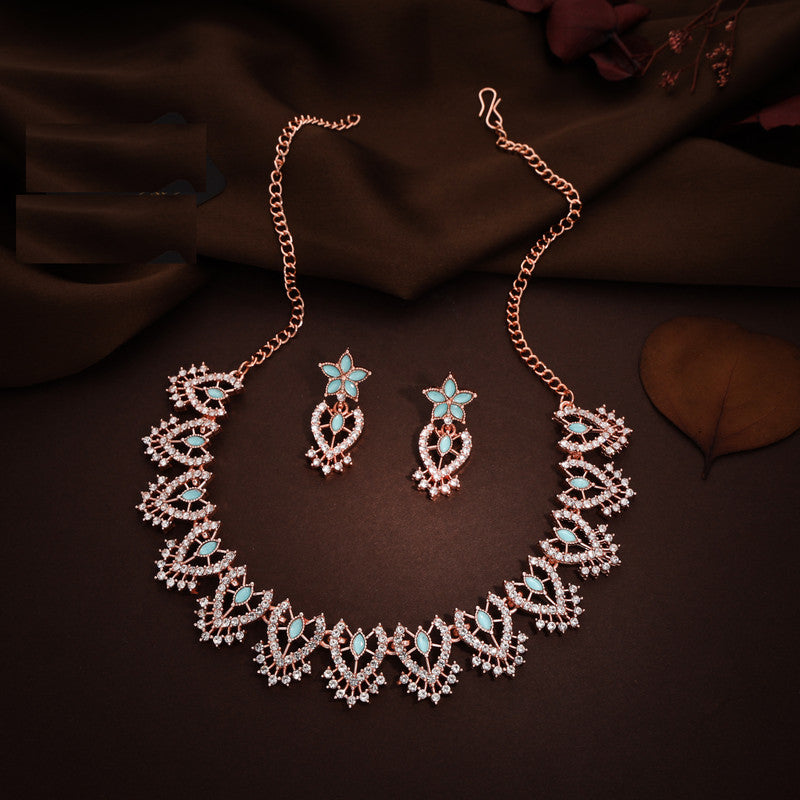 Tehzeeb Creations Sky Blue Colour Sparkle Stone Studded Necklace With Earrings Tehzeeb Creations