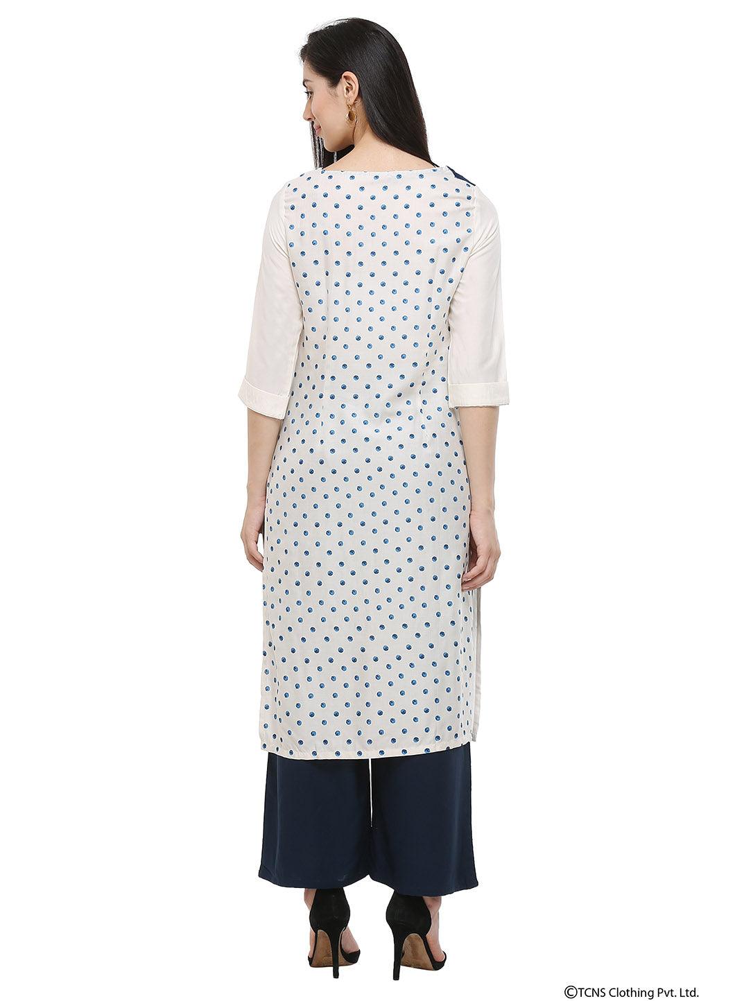 W for Woman White 3/4 Sleeve Round Neck kurta