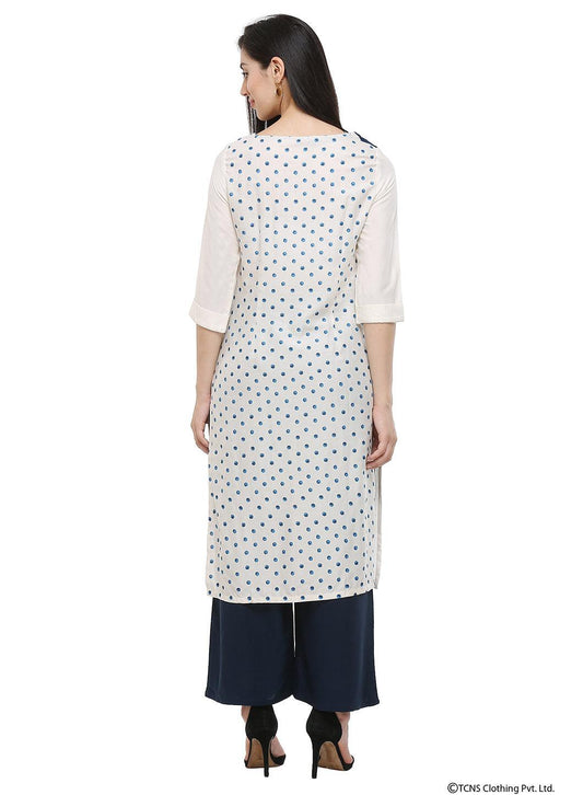 W for Woman White 3/4 Sleeve Round Neck kurta