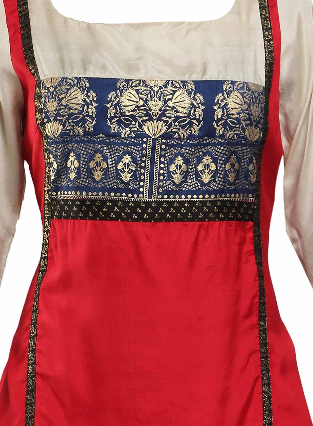W for Woman Red & Cream-coloured Square Neck Printed kurta