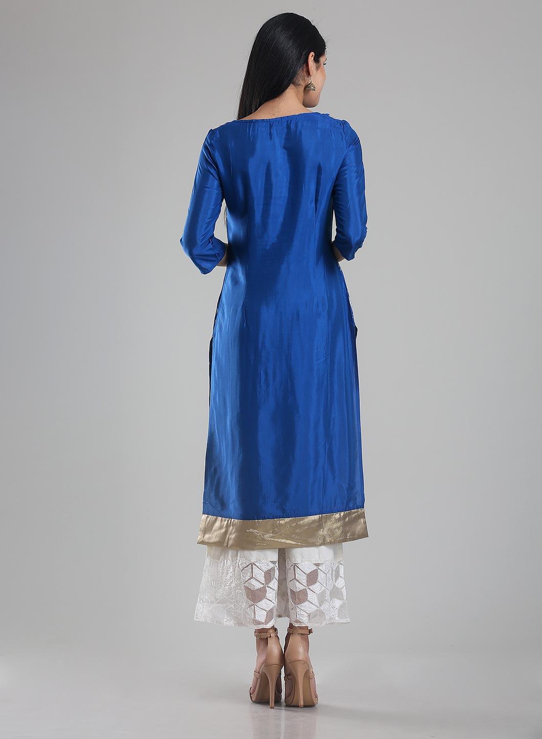 W for Woman Blue Square Neck Printed kurta