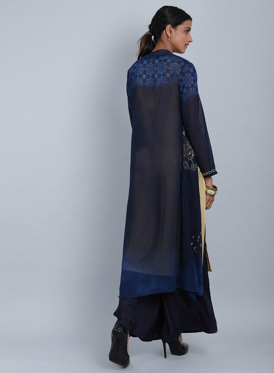 W for Woman Navy Blue Round Neck Embellished kurta