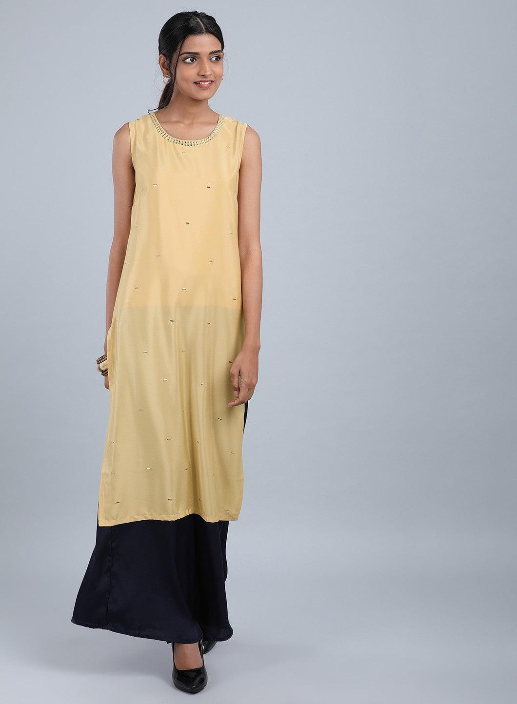 W for Woman Navy Blue Round Neck Embellished kurta