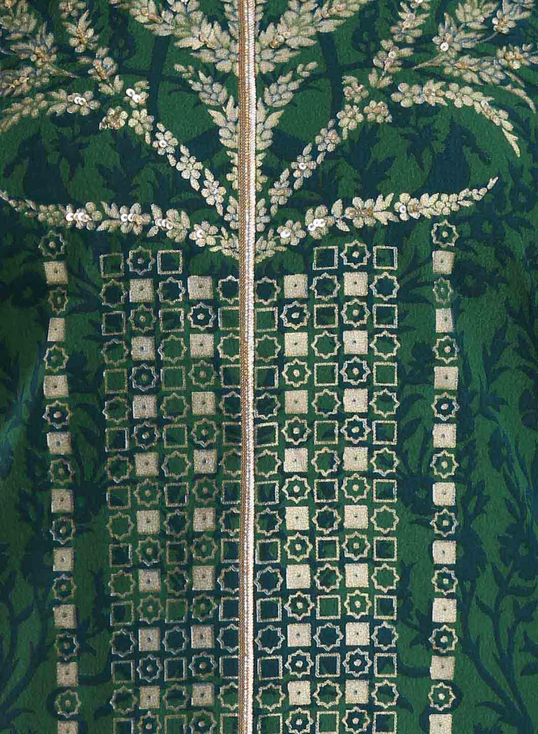 W for Woman Green Printed Mandarin Neck kurta