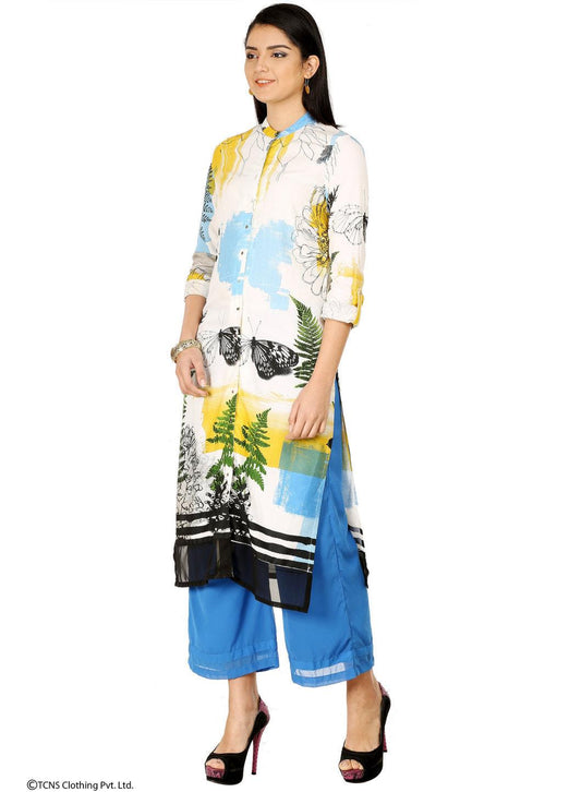 W for Woman White Printed Full Sleeve kurta