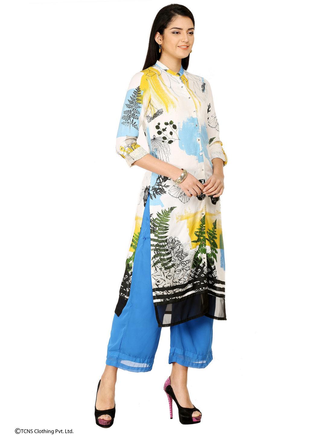 W for Woman White Printed Full Sleeve kurta