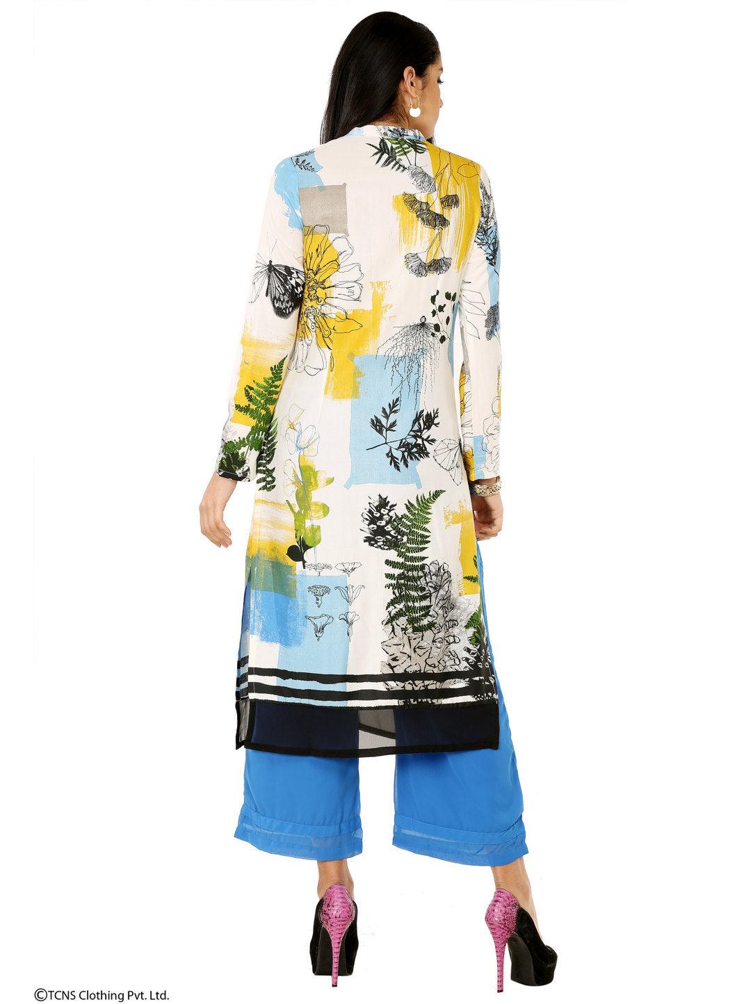 W for Woman White Printed Full Sleeve kurta