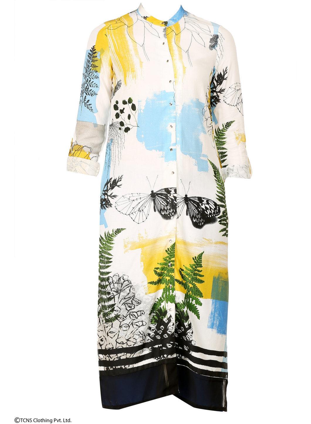W for Woman White Printed Full Sleeve kurta