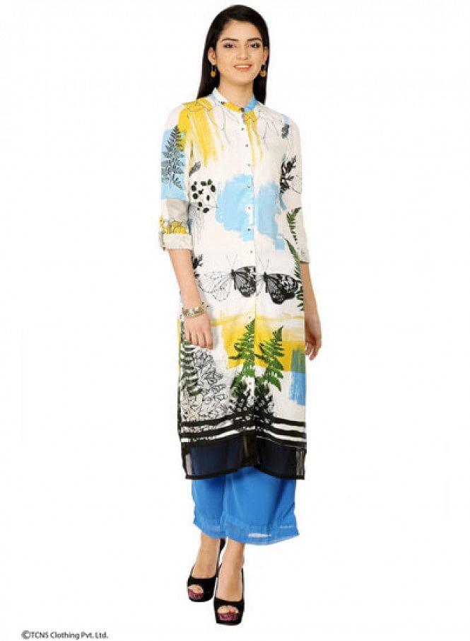 W for Woman White Printed Full Sleeve kurta