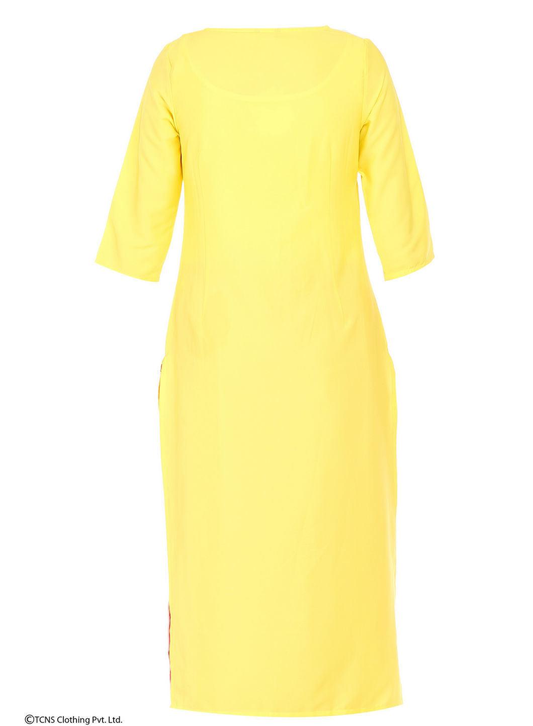 W for Woman Yellow Printed 3/4 Sleeve kurta