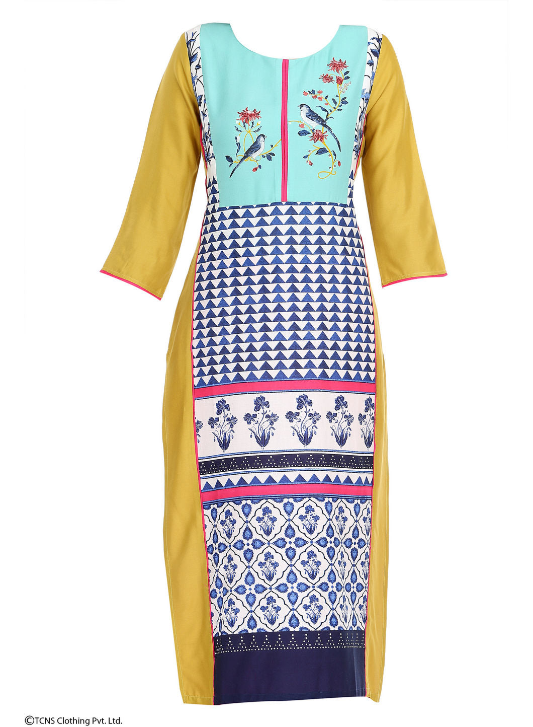 W for Woman Yellow Printed 3/4 Sleeve kurta
