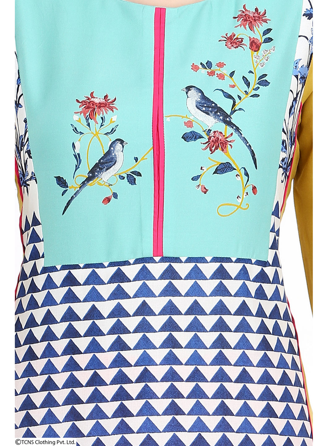 W for Woman Yellow Printed 3/4 Sleeve kurta
