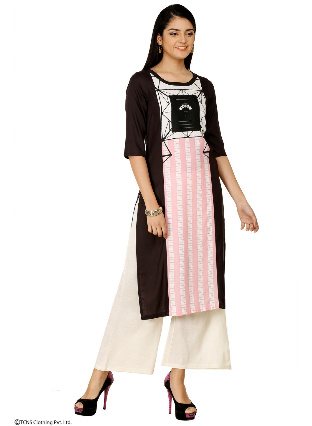W for Woman Black Printed 3/4 Sleeve kurta