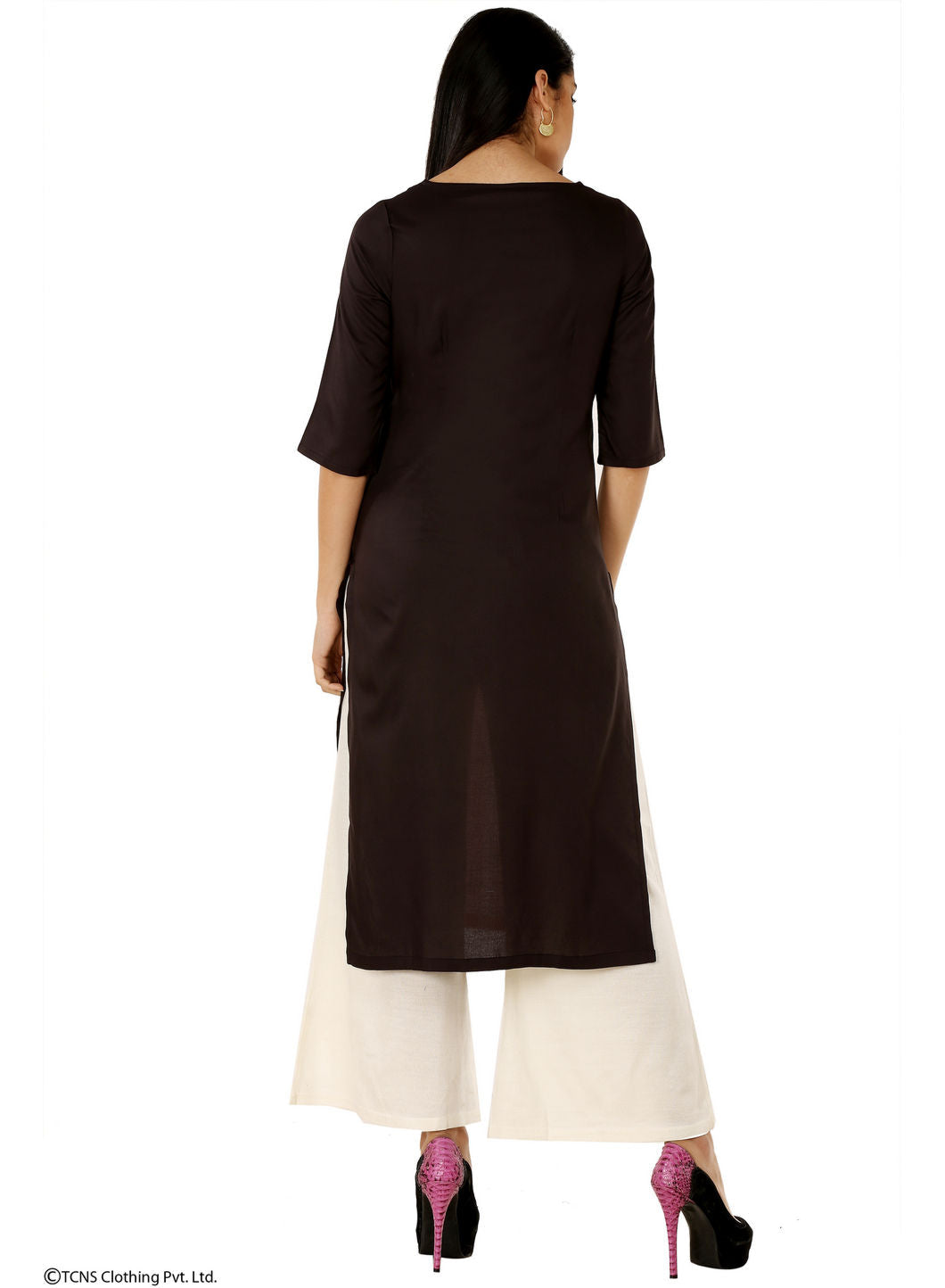 W for Woman Black Printed 3/4 Sleeve kurta