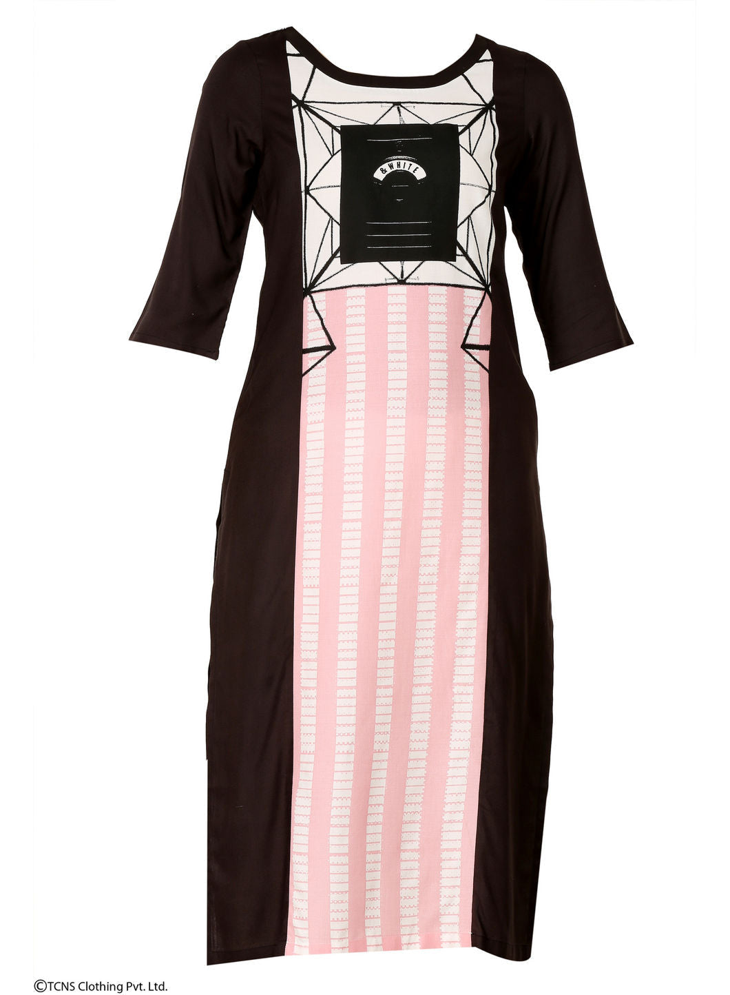 W for Woman Black Printed 3/4 Sleeve kurta