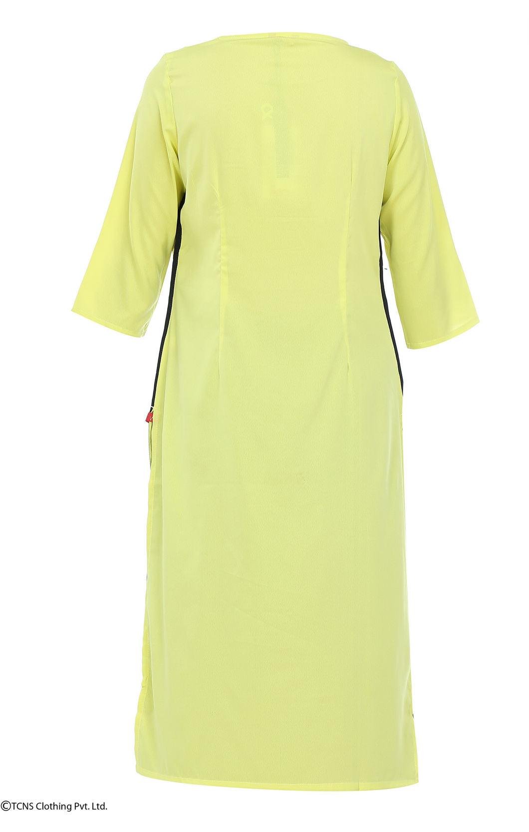 W for Woman Yellow Printed 3/4 Sleeve kurta