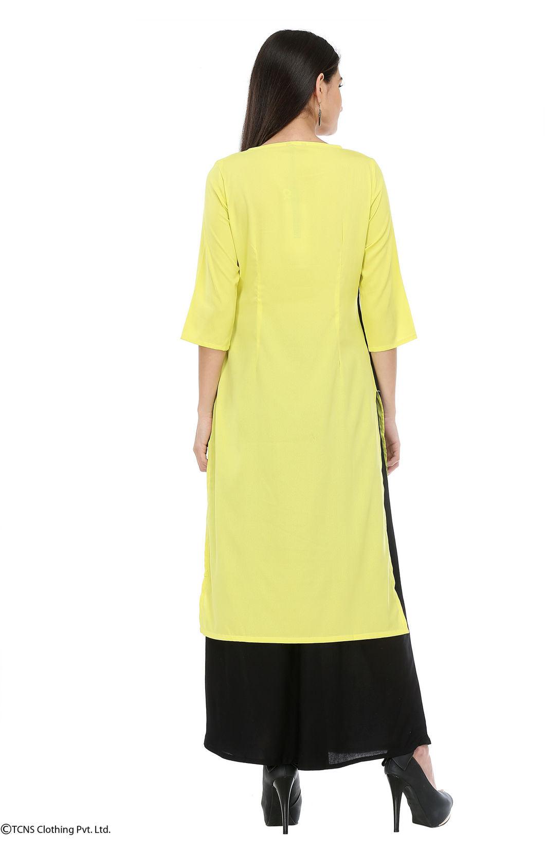 W for Woman Yellow Printed 3/4 Sleeve kurta